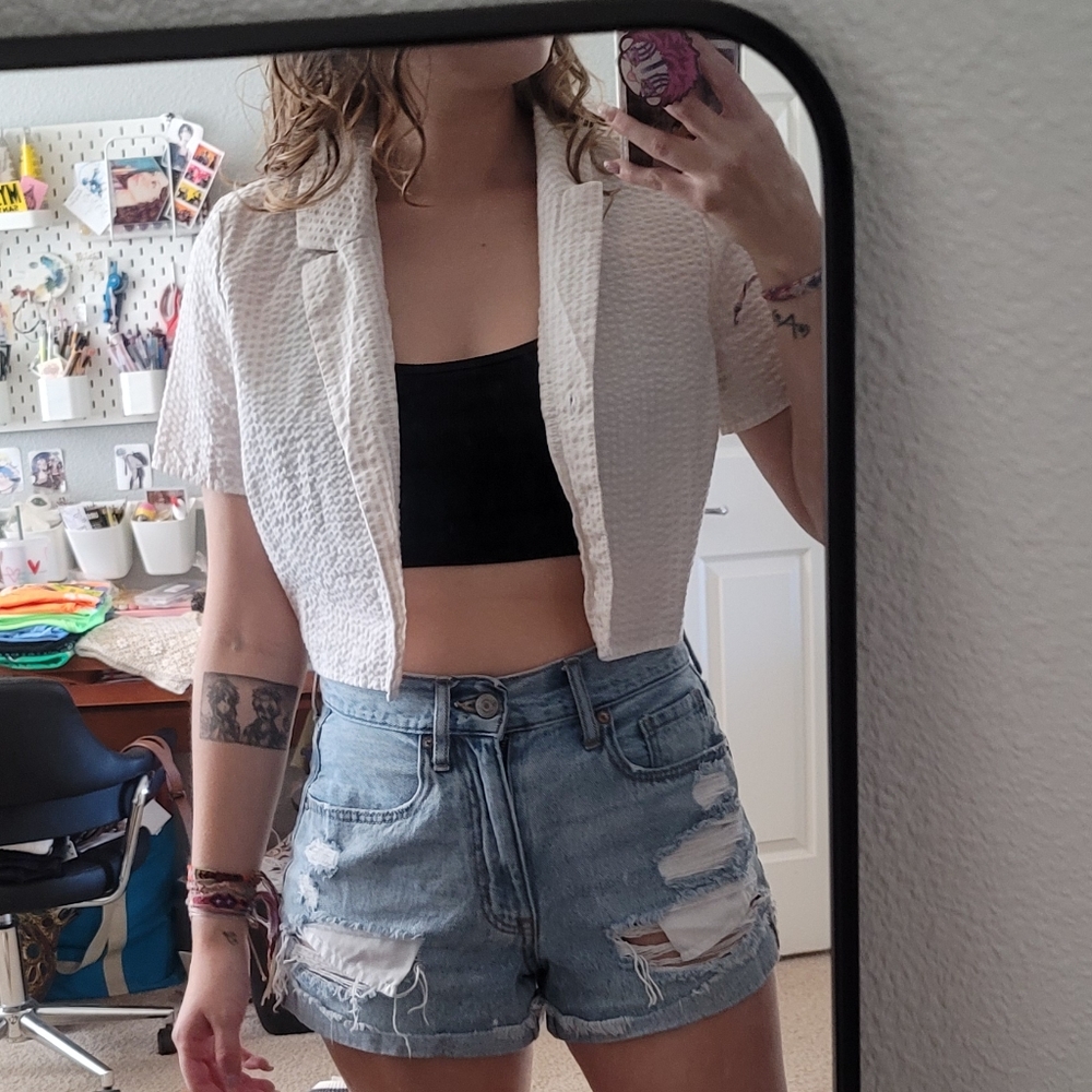 cropped button up